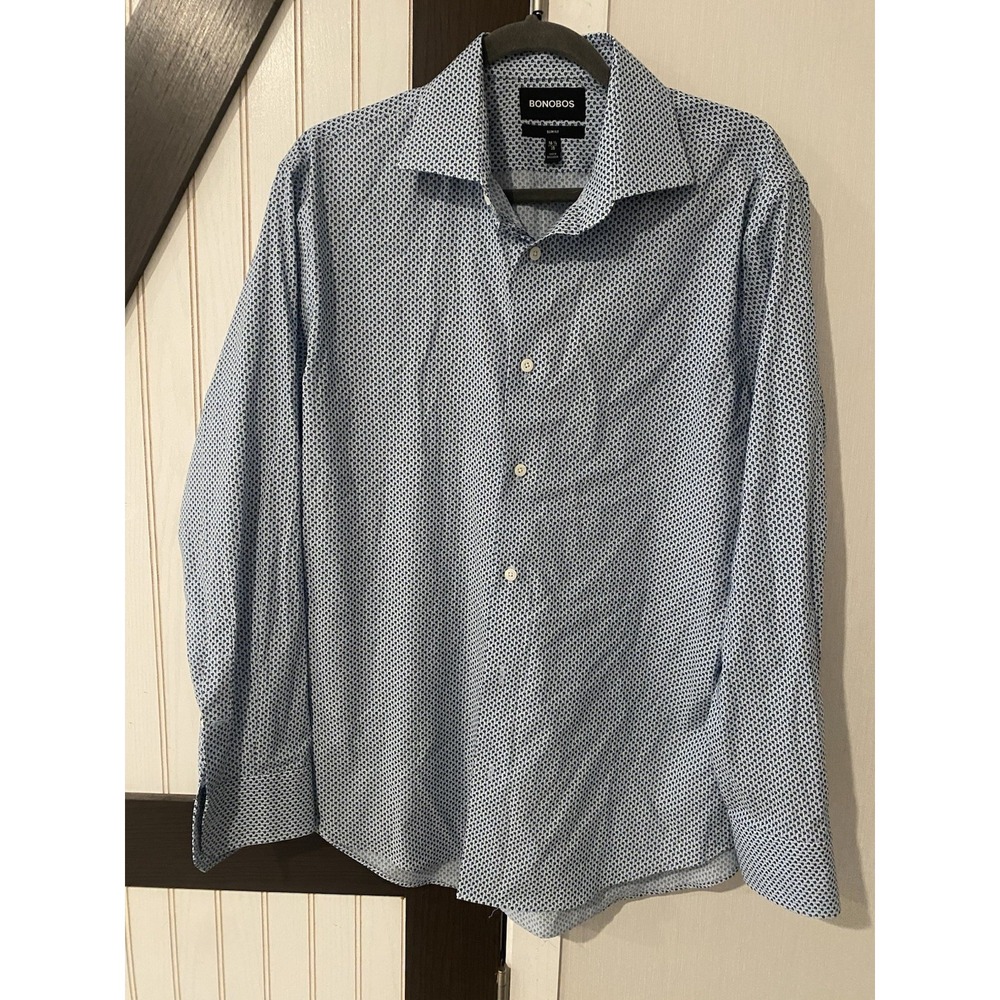 Bonobos Slim Fit Stretch Button Up Shirt Mens 16 1/2 35 Blue Geometric Floral